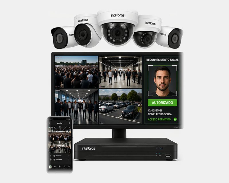 Câmeras Intelbras e monitor com reconhecimento facial